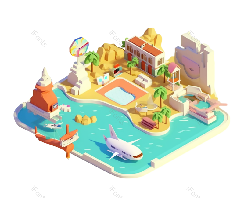 元素图片,海边元素,度假PNG,房屋免抠素材